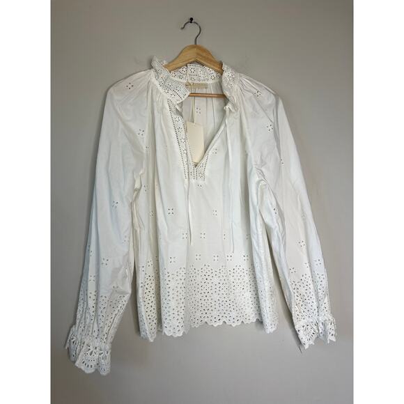 NWT Ulla Johnson Alora Longsleeve Eyelet Embroidered Blouse Top White Size: 10 - Picture 2 of 8